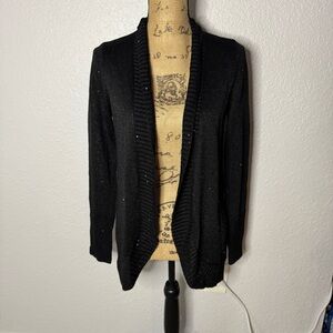 Saks Fifth Avenue Black Sequin Cardigan Sweater Wool Silk Open Front Size S